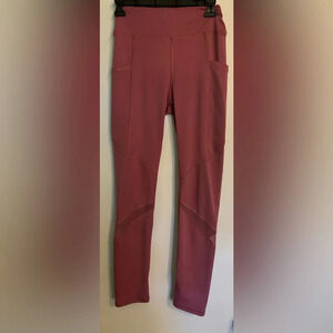 LYDAA Womens Dusty Rose Illusion Accented Full Length Pocket Leggings‎ Sz Sm/Med